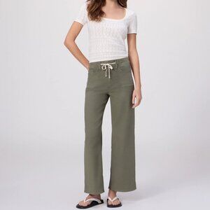 NWOT PAIGE ARI Wide Leg Stretch Pant Jeans Drawstring In Vintage Ivy Green 18W